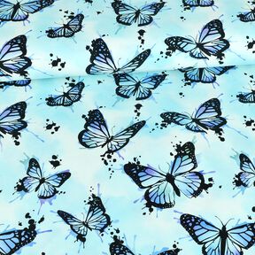 Bomuldsjersey Butterfly Splashes | Glitzerpüppi – isblå, 