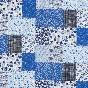 Bomuldsstof Cretonne patchwork-look – hvid/blå, 