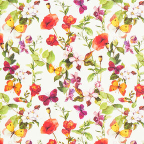 Outdoorstof Canvas Blomster og Sommerfugle – hvid/lilla, 