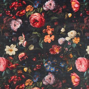 Dekorationsfløjl romantiske blomster – antracit/rosé, 