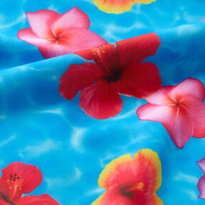 Badetøjsstof Hawaii-blomster – blå/intens pink, 