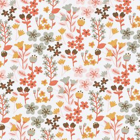 Bomuldsstof Cretonne fine blomster – orange/hvid, 