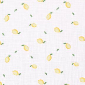 Musselin/Dobbelt-Crincle stof Akvarel citroner Digitaltryk – hvid, 