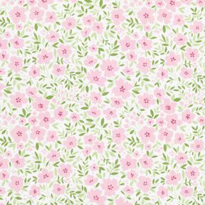 Dekorationsstof Bomuldssatin blomsterflor – lys rosa/hvid, 