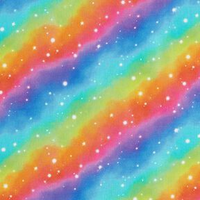 Bomuldspoplin regnbue stjernestøv Digitaltryk – kongeblå/farvemix, 