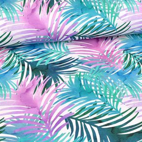 Bomuldsjersey Farverige palmeblade | Glitzerpüppi – hvid, 