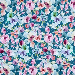 French Terry Sommersweat akvarel-blomstereng Digitaltryk – havblå, 