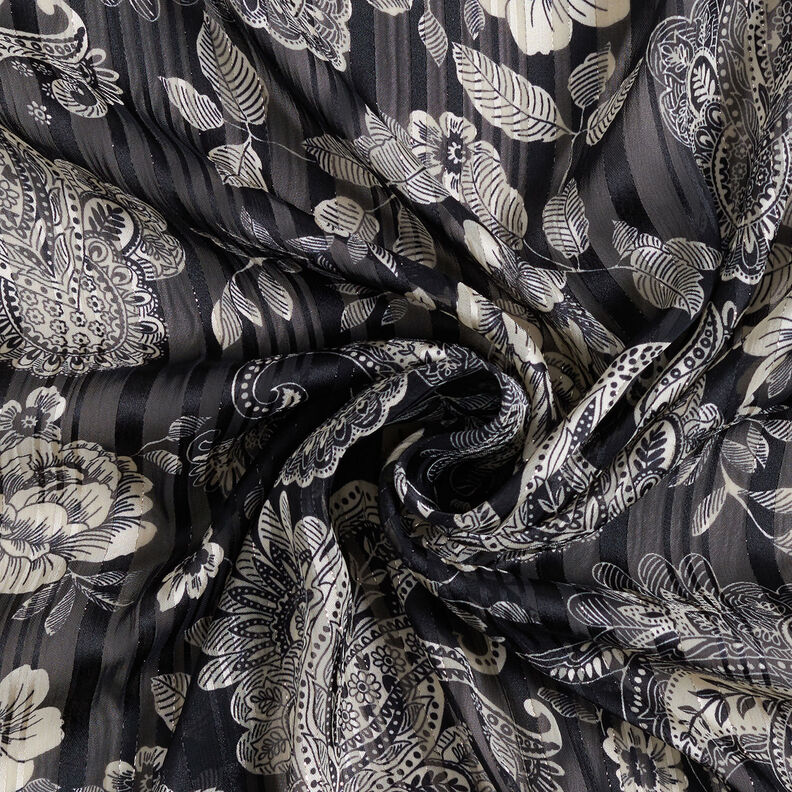 Chiffon satin-striber paisley – marineblå,  image number 3