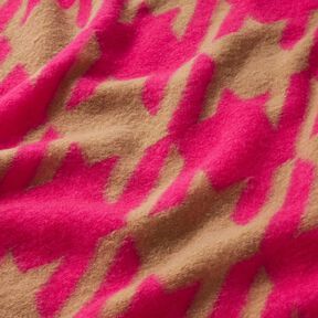 frakkestrik med stort hanefjedsmønster – beige/intens pink, 
