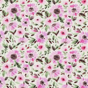 Bomuldspoplin blomsterhav – pastelviolet/hvid, 