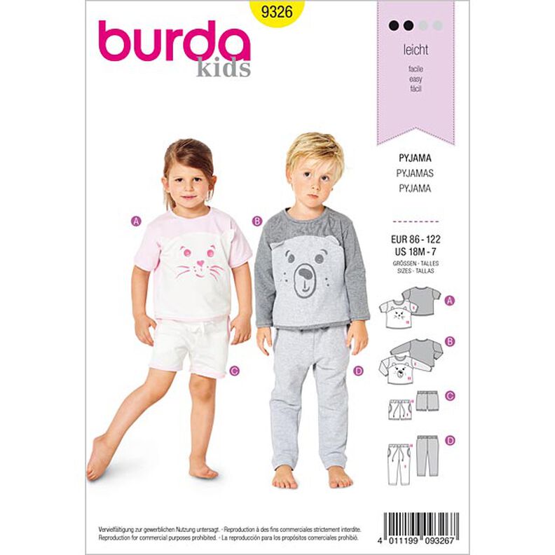 Børne-pyjamas, Burda 9326 | 86 - 122,  image number 1