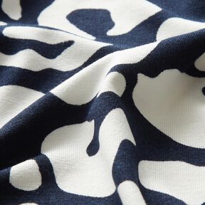 Viskosejersey abstrakte leopardpletter – natblå/hvid, 