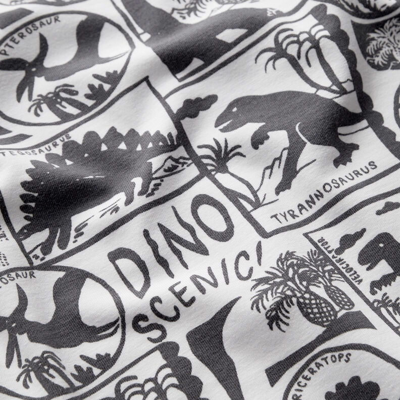 Bomuldsjersey Dino-Patches | by Poppy hvid/antracit,  image number 2