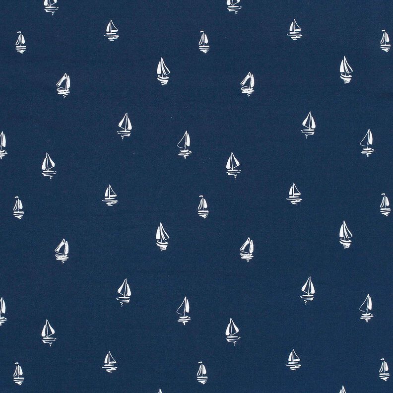 Bomuldsjersey tegnede sejlbåde – marineblå,  image number 1