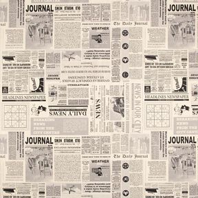 Dekorationsstof Halvpanama vintage avis – natur/sort, 
