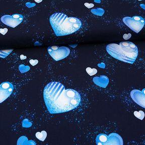 Bomuldsjersey Blå hjerter | Glitzerpüppi – marineblå, 