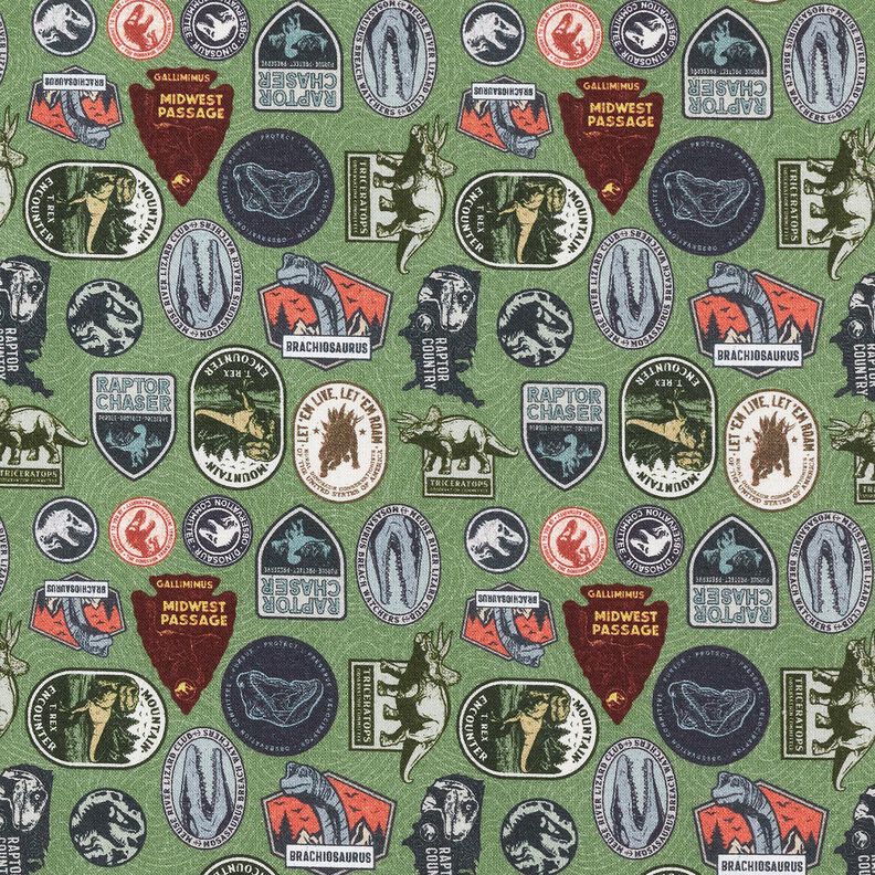 Bomuldspoplin Jurassic Park Patches Licensstof | Universal Studios – pinje,  image number 1