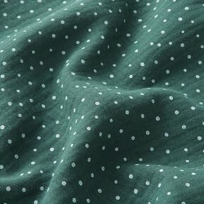 Musselin/Dobbelt-Crincle stof små prikker – mørkegrøn/hvid, 