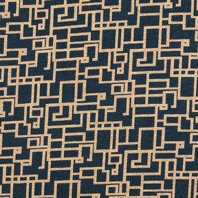 Viskosejersey abstrakte rektangler – natblå/beige, 
