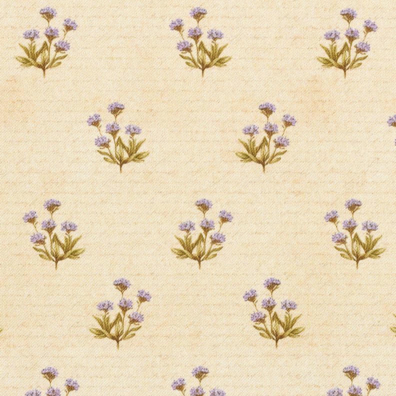 Dekorationsstof Bomuldskiper blomster og skrift – beige,  image number 1