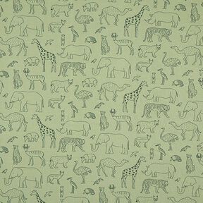 French Terry Sommersweat gezeichnete Safari-Tiere – lys kaki, 