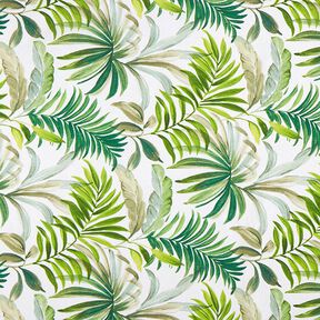 Dekorationsstof kanvas eksotiske blade – grøn/hvid, 