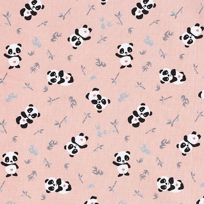 Bomuldsstof Cretonne nuttede panda – rosa,  image number 1