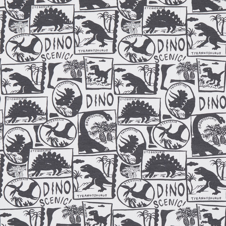 Bomuldsjersey Dino-Patches | by Poppy hvid/antracit,  image number 1