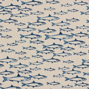 Dekorationsstof Halvpanama fiskestime – natur/marineblå, 