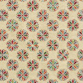 Dekorationsstof Gobelin små blomster-mandalas – lysebeige/rød, 