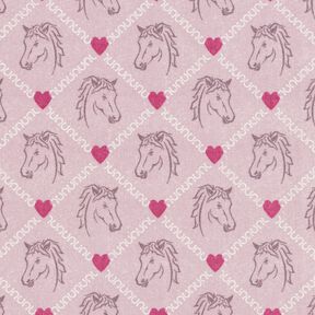 Bomuldsstof Cretonne heste og hjerter pink – rosa, 