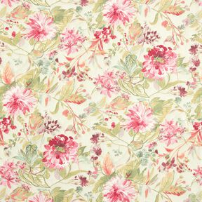 Dekorationsstof Canvas akvarel blomster – lysebeige/hindbær | Reststykke 60cm, 