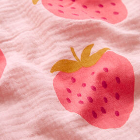 Musselin/Dobbelt-Crincle stof Kæmpe-jordbær – rosé/pink, 