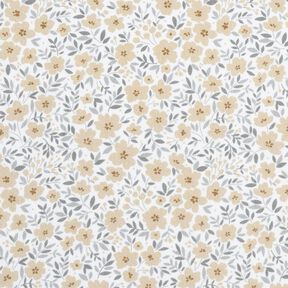 Dekorationsstof Bomuldssatin blomsterflor – cashew/hvid, 