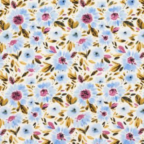 Bomuldspoplin blomsterhav – lyseblå/hvid, 