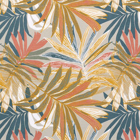Dekorationsstof Canvas Jungleblade 280 cm – lys taupe/kobberfarvet, 