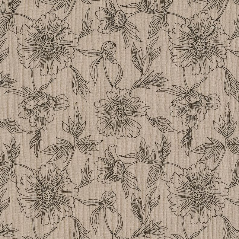 Musselin/Dobbelt-Crincle stof store blomster – lys taupe/sort,  image number 1